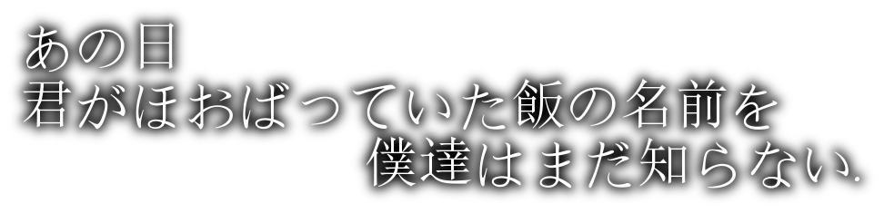 あの日、君がほおばっていた飯の名前を、僕達はまだ知らない
